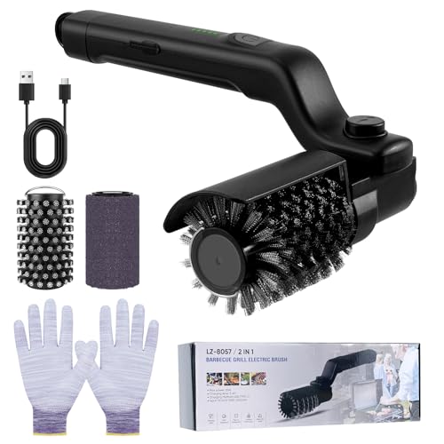 Fizzyo Brosse Électrique pour Barbecue, Brosse de Nettoyage de Gril sans Fil avec 3 Vitesses et 2 Brosse, 180° Réglable, Rechargeable Nettoyeur de BBQ en...