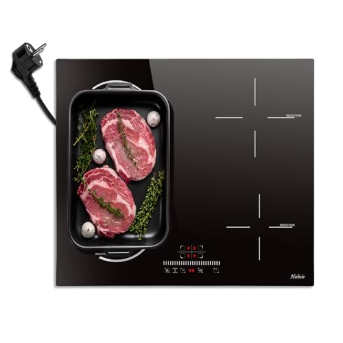 Hobsir Placa de inducción 4 fuegos con enchufe, 60 cm, Empotrable con zona flexible, Seguridad para...