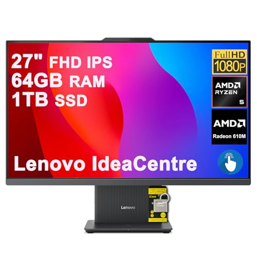 Image of Lenovo IdeaCentre AIO Desktop 27 inch FHD Touchscreen (99% sRGB) AMD 6-core AMD Ryzen 5 7535HS 64GB RAM 1TB SSD Type-C Harman Speaker Wi-Fi6 5MP Camera Win11 ICP Hub