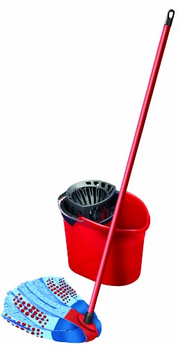 Vileda Supermocio 3 Action Mop Set Contains Mop and Bucket and Wringer, Red