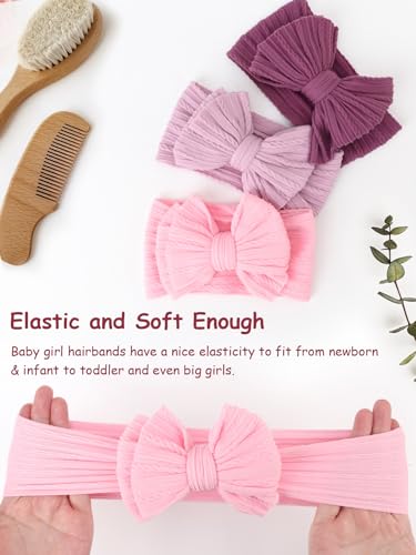 DRESHOW 3 Pack Baby Headbands for Girls Newborn Baby Nylon Headbands with Bows Hair Accessories, 3 Pack Bow Style 85-03 - Image 3