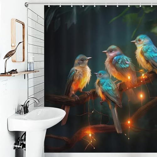 Rideau de douche oiseau en tissu imperméable lavable pour éviter les fuites d'eau