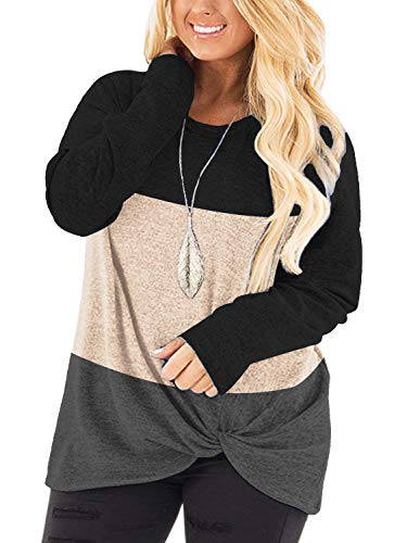 Image of DOLNINE Womens Plus Size Knotted Tops Long Sleeve Tee Shirts Loose Casual Blouse