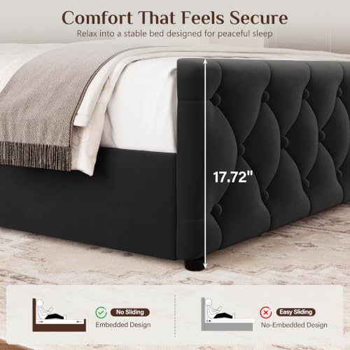 Uteeran Queen Bed Frame with 53.15" High Crown Headboard, Black — view 4
