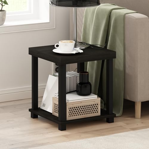 Image of Furinno Turn-N-Tube Side Table, 2-Tier Thick Tabletop End Table with Open Shelf, Toolless Assembly Night Stand, Bedside Table, for Living Room, Bedroom, Espresso
