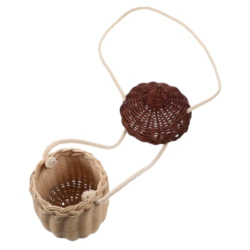 Beaupretty Mini Acorn Shaped Rattan Basket Crossbody Bag Woven Storage Purse for Travel Shopping Seaside Use