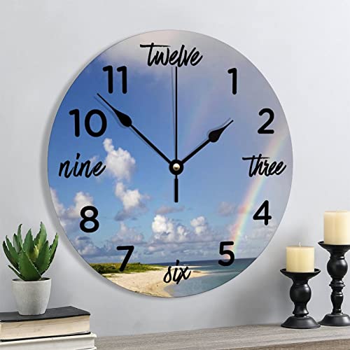 Horloge murale silencieuse sans tic-tac plage arc-en-ciel à piles 38 cm - 6