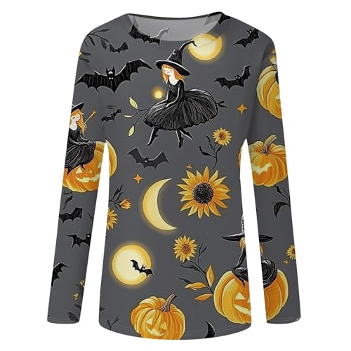 Halloween Shirts for Women Long Sleeve Plus Size Fashion Crewneck Comfortable Tshirts Halloween Costumes for Women