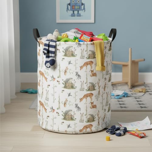 Image of Baby Laundry Hamper Basket Baby Hamper for Nursery Boy and Girl Cute Storage Bin Organizer Boho Room Decor(Tree Animals)