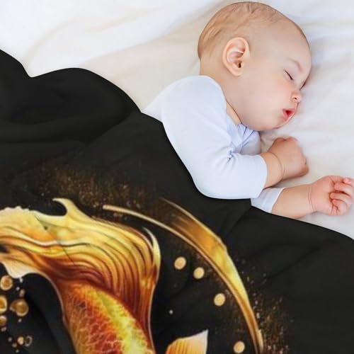Manta de franela con estampado digital de peces Koi para cama y sofá 4