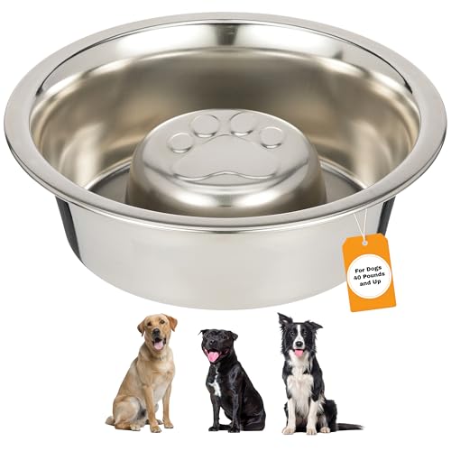 Neater Pet Brands Stainless Steel Slow Feed Dog Bowl for Fast Eating Large Breed, Metal Slow Feeder Dog Bowl Fits in Large Neater Feeders, for Puppy or Dogs (>40 lbs), 3 Cup Food Capacity