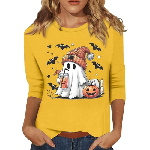 Halloween Shirts for Women 3/4 Sleeve Plus Size Crewneck Loose Fit Cute T Shirt Halloween Costumes for Women 2025
