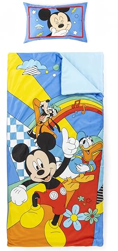 Image of Jay Franco Kids Slumber Bag and Pillow - 54 x 27 Inch Comfy Indoor Sleeping Bag for School and Sleepovers, 2 Piece Set, Multi - Mickey Mouse