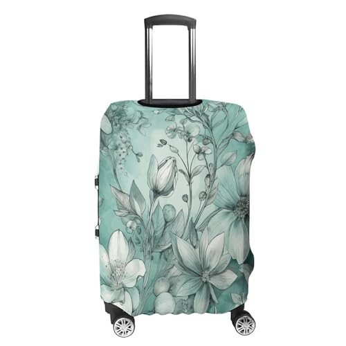 Mint Green Floral Luggage Cover, Elastic Luggage Protector Fits 19-32in Suitcases, Washable & Anti-Scratch Suitcase Cover for Men Women L4