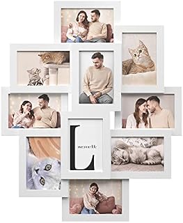 SONGMICS Photo Frame Collage for 10 Photos in 4" x 6" (10 x 15 cm), MDF Wall Mounted Photo Gallery Display, Assembly Required, White RPF20WT