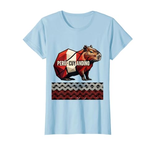 Perú · Cuy Andino Geometric Peruvian Heritage National Pride T-Shirt, Women, Baby Blue, Small