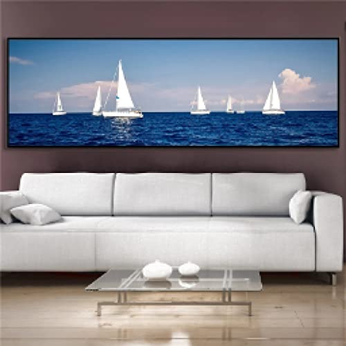 Póster de mar azul de alta definición impreso en lienzo impermeable de 40x120cm