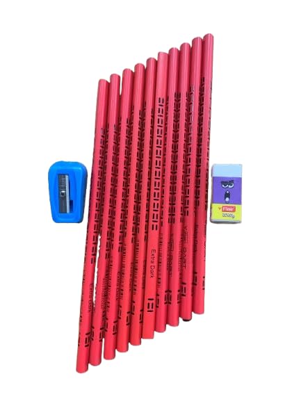 Image of FLAIR Creative DART Extra Dark 2B Wooden Pencils 10| Ergonomic Triangle Body| Comfortable Grip| Soft Treated Premium Wood| FREE 1 Eraser & Sharpener| Pack of 4