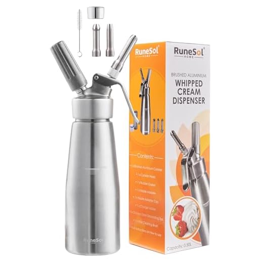 RuneSol® Home Whipper Siphon à crème chantilly professionnel avec 3 douilles en acier inoxydable compatible avec les cartouches N20 (non inclus)