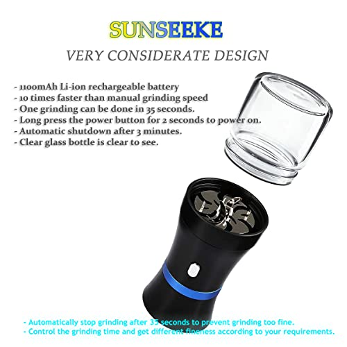 Sunseeke Electric Herb Grinder, Compact For Flower Buds, Usb-Rechargeable, 2Pcs Glass Herb Jars - Ideal For Everyday Carry #TOP1