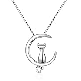 Collar para mujer con diseño de luna y gatito y gato, cadena de eslabones