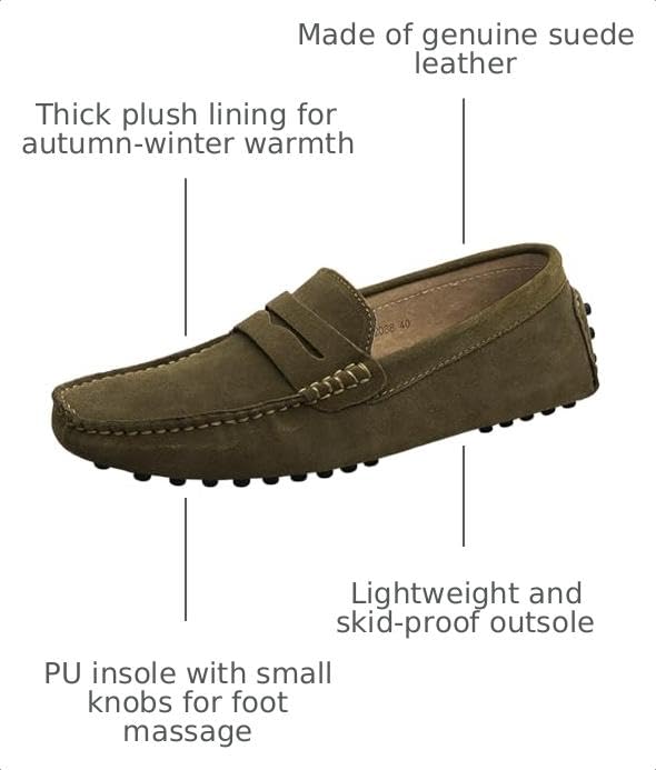Image of ANUFER Men's Suede Leather Penny Loafers Moccasin Slippers