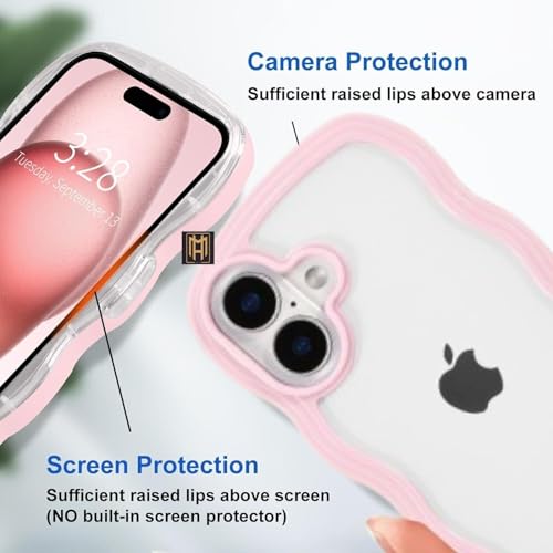 Image of Back Cover for iPhone 16, Cute Curly Wave Case, Shock Proof, Grip, Soft TPU & Girls Stylish, Camera Bump Protector for iPhone 16 (Pink)
