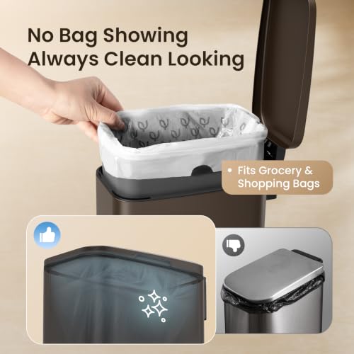 Cesun Slim Bathroom Trash Can with Lid Soft Close, 6L/1.6 Gallon Stainless Steel Small Garbage Can with Foot Pedal and Removable Inner Bucket, Slim Wastebasket for Bathroom, Office, Toilet (Brown) - Image 3