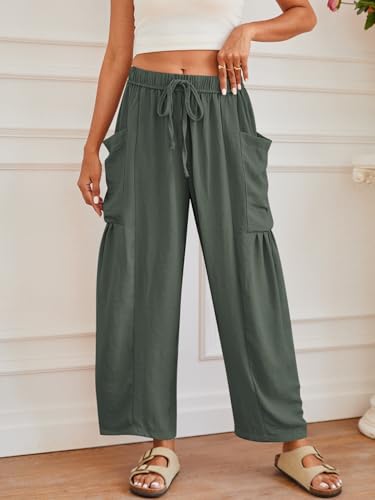 YKR Wide Leg Pants Woman Casual Loose Lightweigt Beach Palazzo Harem Pants Flowy Pants 2024 Green 2XL2