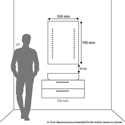 Pebble Grey™ Aurora Illuminated LED Bathroom Mirror with built-in Shaver Socket and Bluetooth Speakers | Heated Demister Mirror Pad | Motion Sensor Switch | 500 x 700 | IP44 Rated | 10 Year Warranty