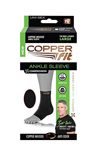 Copper Fit Original Recovery Ankle Sleeve, Black with Copper Trim, Medium 2 Pack