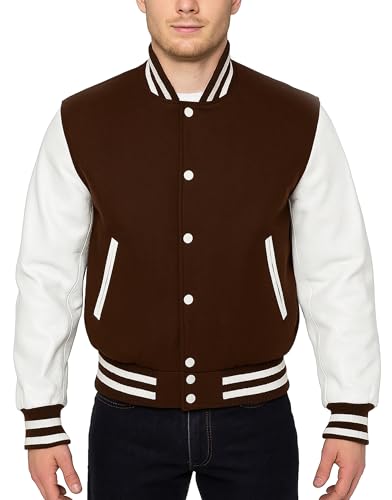 Image of LP-FACON Unisex Varsity Letterman Jacket | Mens College Baseball High School Bomber Wool + Faux Leather Jacket