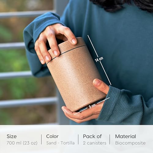 Image of Eha Earth Friendly Canister With Air Tight Lid | Food Storage Container Jars Set Of 2 | Made With Rice Husk And Bamboo Fibers | 700Ml | Sand Castle-Tortilla,Multicolor