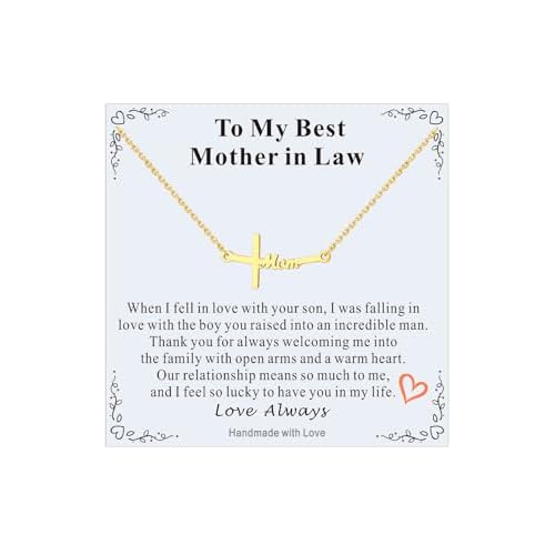 FaithHeart Stainless Steel Small Mom Cross Necklace for Women - Silver/Gold Dainty Faith Christian Pendant Necklaces with Message Card, Religious Jewe