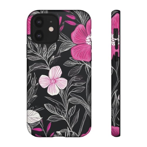 Coque rigide iPhone 12 motif floral rose et blanc protection mate fine