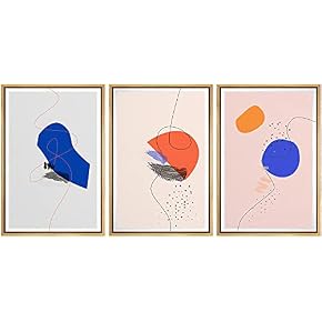 SIGNWIN 3 Piece Framed Canvas Wall Art Geometric...