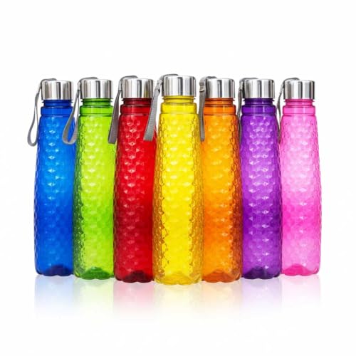 Image of RED WIND Unbreakable 1 Litre Honeycomb Texture Water Bottles with Strap | Pack of 3 | Multicolor | Leakproof Screw Cap | BPA-Free | Bottles for Fridge, Home, Office, School and Travel