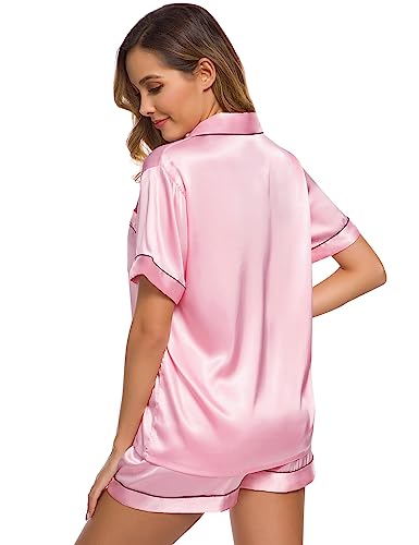 Image of SWOMOG Women Button Down Pajamas Set Short Sleeve Sleepwear Soft Nightwear Loungewear Carnation Pink