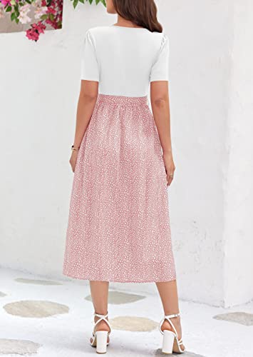 Miladusa Women 2025 Summer Dress Square Neck Short Sleeve Midi Dresses Outfits with Pockets4