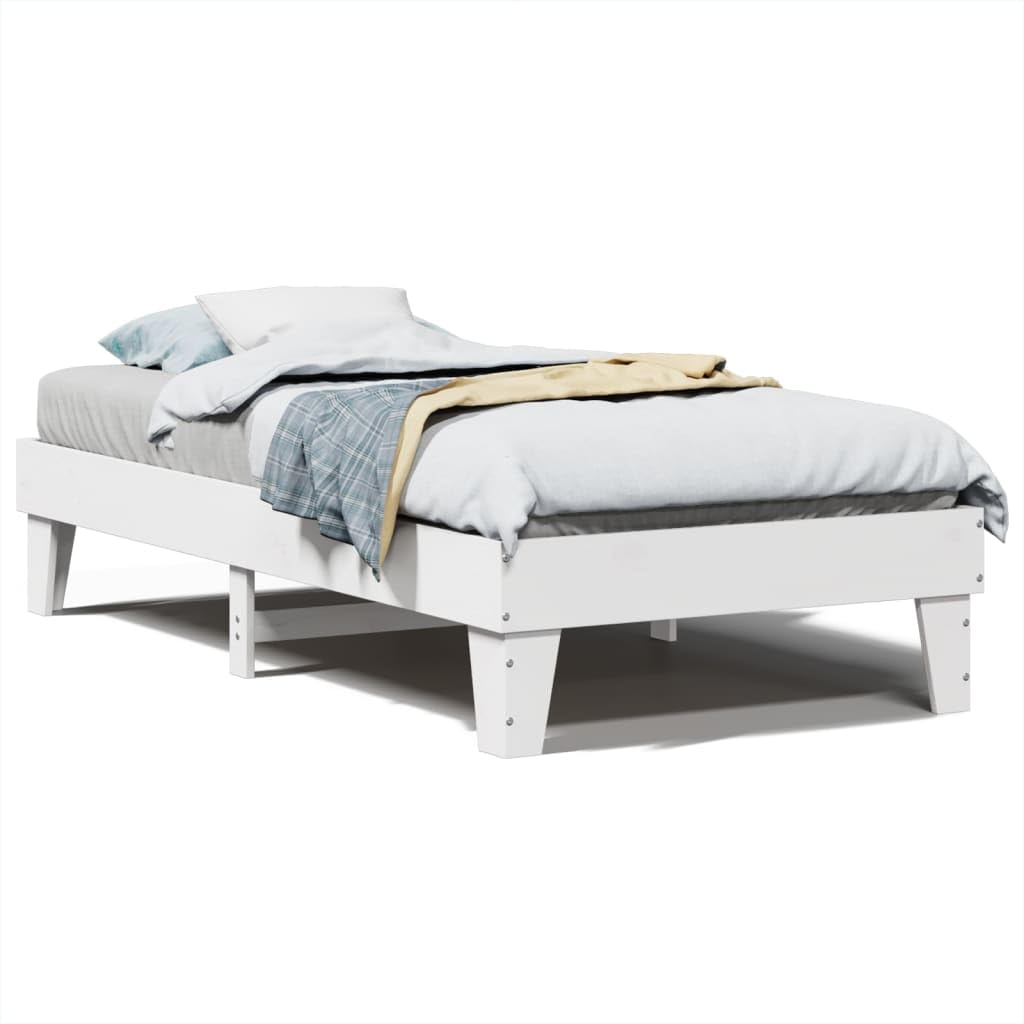 Legno Massello di Pino Rustico Giroletto Singolo 90x190 Bianco | Letto senza Materasso Bianco 90x190 cm Legno Massello Pino Girolletto con Base a Doghe Contenitore per Camera da Letto