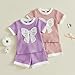 Mubineo Baby Girl Summer Clothes Fashion Lace T Shirt Tops Shorts Outfits Toddler Crewneck Tee Shirts Short Set Outfit (Purple, 18-24 Months)