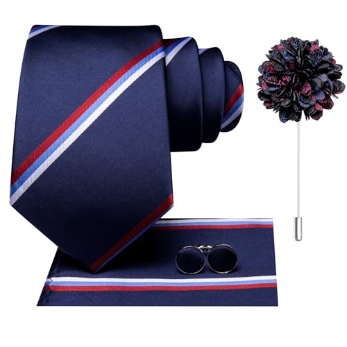 Image of Hi-Tie Men's Silk Ties Formal Woven Classic Necktie Pocket Square Cufflinks Lapel Pin Set Wedding Business