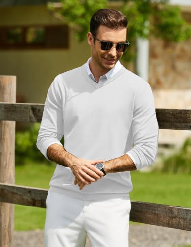 Image of COOFANDY Mens Casual V Neck Sweater Knit Slim Fit Long Sleeve Pullover Top