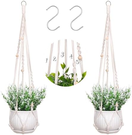 2 Pack Macrame Plant Hanger Indoor 5 Arms Hanging Planter for Pla...