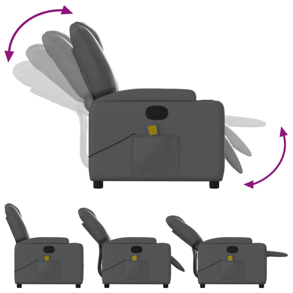 Festnight Sillón Masaje Reclinable Sillón Masaje Eléctrico Sillon Relax Reclinable Sillon Reclinable Manual Sillón Relax de Cuero Sintético, con Prácticos Portavasos y Bolsillo, Gris