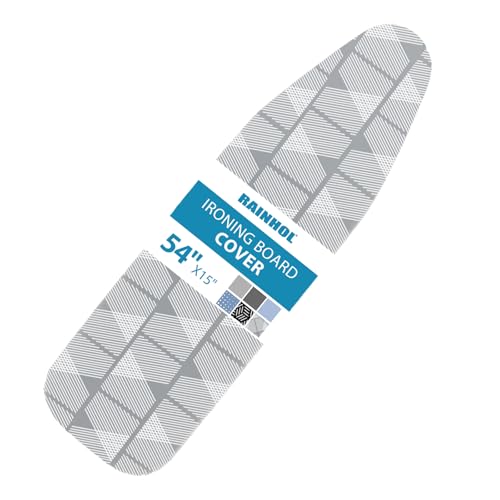 Image of Ironing Board Cover and Pad 15x54, RAINHOL Gray Pattern Standard Size | Full Size Extra Thick Padded Iron Table Cover with Aluminum Coated, Elastic Edge