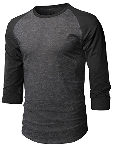 Hat and Beyond Mens Vintage Baseball Raglan 3/4 Sleeve Plain Casual Tee Basic Active T Shirts (Medium, 1hc08_Charcoal/Black)
