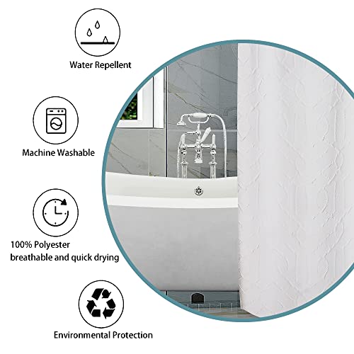OWENIE, 3D Embossed White shower curtains for Bathroom, Water Resistent Textured, Elegant Fabric Modern Luxury Hotel Style Design, 72 x 72 Inch - Thumbnail 6