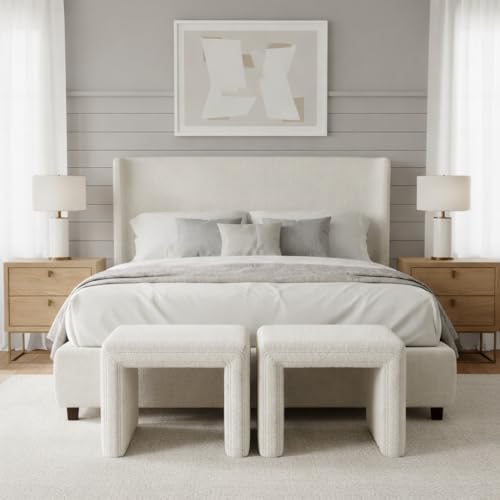Image of HomePop 19 inch Modern Channel Tufted Ottoman - Cream Boucle
