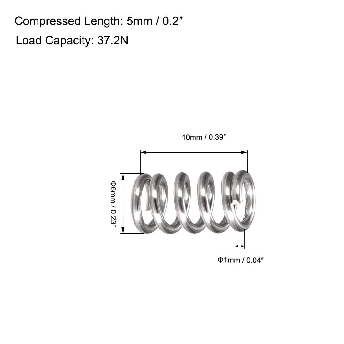 Compression Spring, 5 Pack 304 Stainless Steel, 6mm OD, 1mm Wire, 20mm - View #4